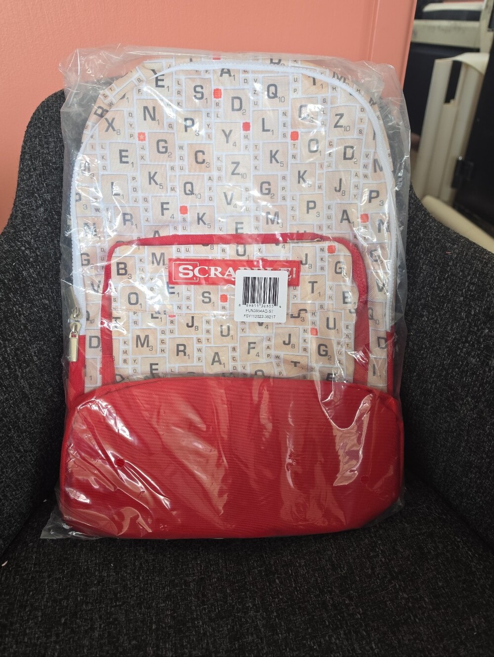 NWT Scrabble Crossword Game Backpack Hasbro Gaming Game Tile Print